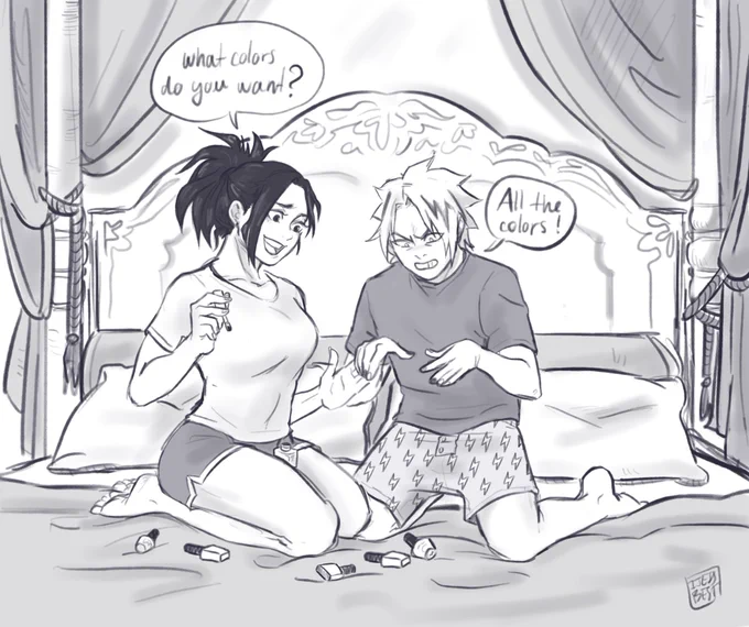 I've been wanting to draw these two together for a while now and here it is. The canon good friends Momo and Kaminari being cute and hanging out.
Enjoy
#BokuNoHeroAcademia #MyHeroAcadamia 