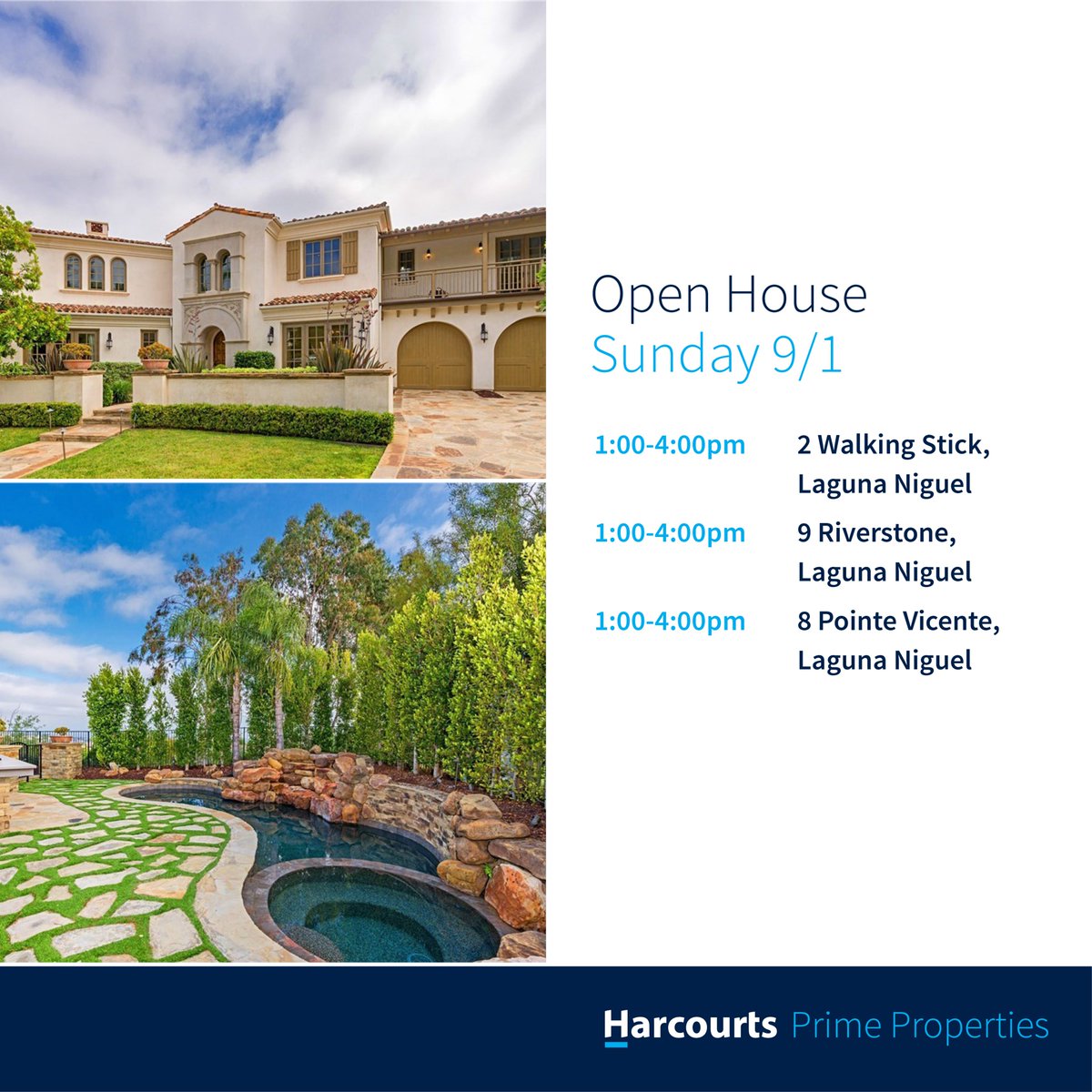 BobWolffHPP's tweet photo. Open house schedule for the weekend!🏠 Stop by and say hi!🚗  Have a great weekend! 
CalBRE# 01053562
#bobwolff #harcourts #harcourtsusa #lagunaniguel #sanclemente #laderaranch #orangecounty #ochomes #oceanviews #openhouses #saturday #sunday #beachlife https://t.co/JOtivCgO9a