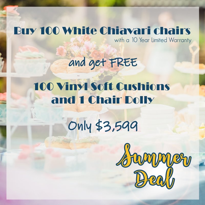 TheChairville's tweet photo. Don't let this Summer Deal go! 🌈☀️
Our White Chiavari chairs will give a bright, chic and classy appearance to any outdoor event.

☎️ 1 888 253 0956⁣
📧 info@thechairville.com⁣
🌐 https://t.co/iTMMyfRQo8  https://t.co/rq9OIx7u5s