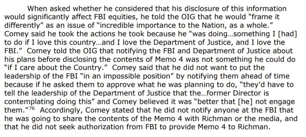 So why did Comey release his memo to the NYTs?Because he loved his country, DOJ & FBI forcing him to inform the world that there was a classified reason for letting  @GenFlynn go! A reason that was being buried by Andrew McCabe in his witch hunt for Trump!