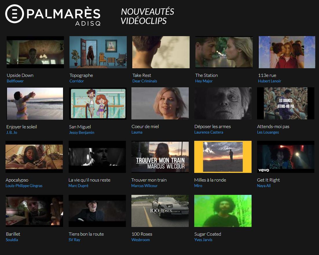 ADISQ_'s tweet photo. Plusieurs nouveaux vidéoclips ➡️ https://t.co/1BDB7kUl13

Vous pouvez écouter sur #PalmarèsADISQ les nouveaux clips de @BELLFLOWERmtl, @dearcriminals, @lebaronbandit, @CasteraLaurence, @marc_dupre, @wilcour, @NayaAliOfficial, @SouldiaCanada et plus encore ✨ https://t.co/ItAZ7xyzID