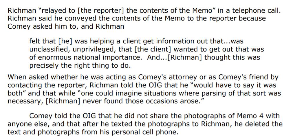 Sharing the info with Richman also opened up a claim of attorney client privilege between Comey & Richman.Now Comey forgets to mention Executive Privilege that could cover his conversation with President Trump! Maybe the President waved that permission so Comey could publish it