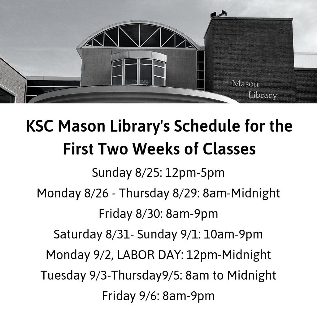 KeeneMasonLib's tweet photo. Reminder this Labor Day Weekend we will have reduced hours on Sunday and will be opening at noon on Monday! Have a wonderful weekend everyone!
@KeeneMasonLib @KeeneState_ #KSCMasonLibrary #KeeneMasonLib #KeeneState #KeeneStateCollege #LibrarySchedule #LaborDayWeekend #KeenNH https://t.co/HsDeao0Vwp