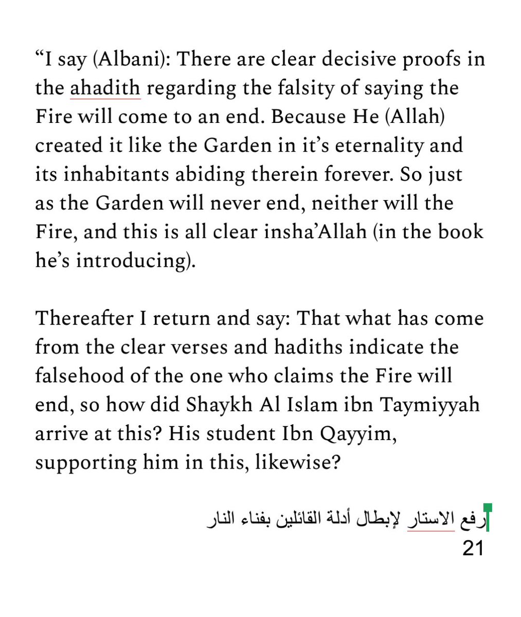 "The unveiling of the false proofs of those who say the Hellfire will end"Tahqiq by AlbaniAlbanis introduction page 21, translated