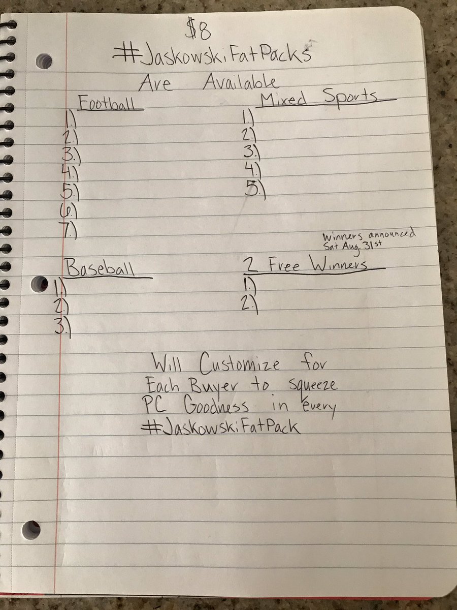CJaskowski's tweet photo. 🚨🔥If you would like to try one DM me and get on the list of the inaugural (15) #JaskowskiFatPacks first 15 will b extra loaded to get this thing going and have some fun!!!!  a few lucky #Jaskowski fatpacks will have a sleeve of team bags or penny sleeves added in as well 🔥🚨 https://t.co/f8zcIGHK1U