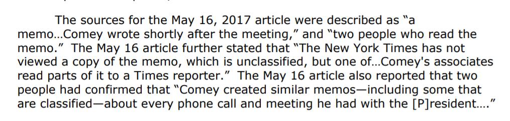 So Richman got the leak on May 16th, the same day as the story. But the article had 2 sources who had read the memos. Who was the 2nd? Per the OIG it has to be a list of about 6 people. Rybicki, his deputy, McCabe, Page, Strzok, & Priestap.Who contacted the NYTs first?