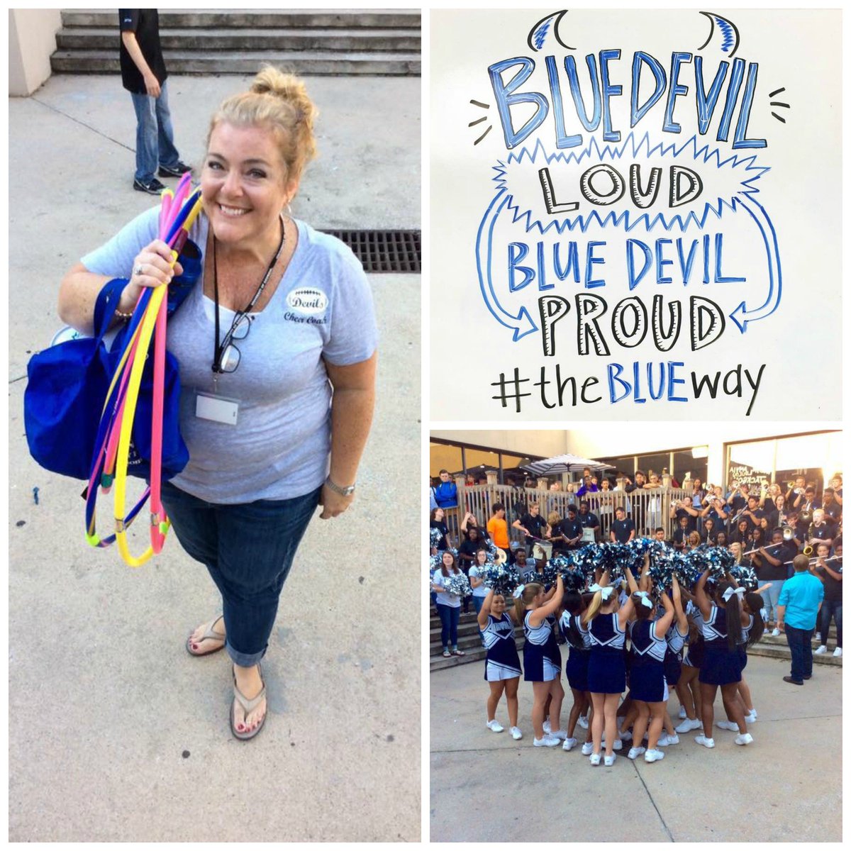 ECCHS_GA's tweet photo. Mrs. J says: "We're shaking thing up a little bit, Blue Devils. Join the cheerleaders, band & football players this AFTERNOON (Aug. 30th) in the courtyard for a pep rally beginning @ 2:30. Students & staff, come out show your #BlueDevilPride." GO BIG BLUE!! #BeatWW π€πΎππ https://t.co/CDnoEhtmF3