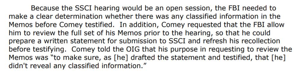 So before Comey is to testify about his memos, he wants to review them to confirm he released no classified information in his leaks!