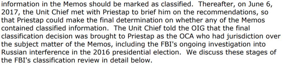 Not exactly, because they then had the legal unit leader take it to Bill Priestap to get him to sign his life away on the classification review!