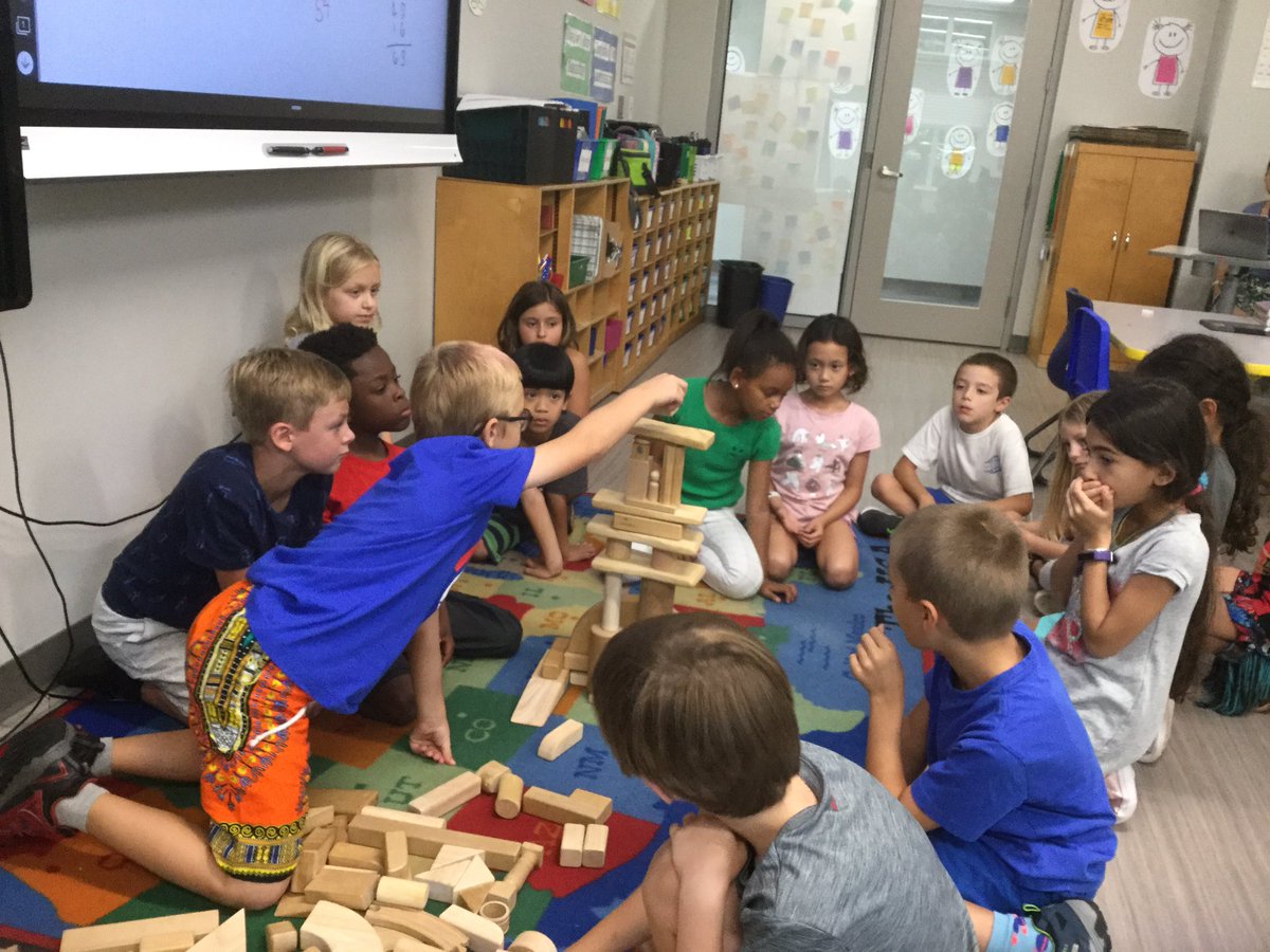fjmack3's tweet photo. Ss are building a structure, block by block as a group. They cannot talk to each other during this and cannot move any blocks already positioned. #teamwork #aislearns @AISLearns https://t.co/LKgFdXGVE4