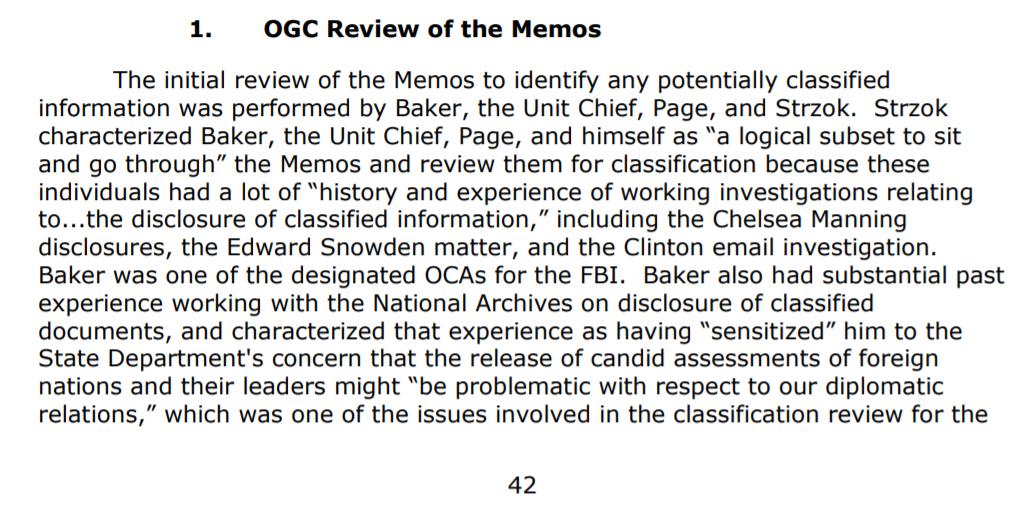 So Baker, our leaker that is under investigation, was the one who recommended upclassified things about foreign leaders based on his experience working with the State Dept on Hillary's emails!Did he leak on 05/16 the same information that he upclassified on 6/1 to set up Comey?