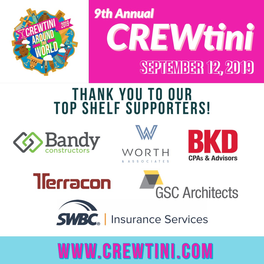 CREWSA's tweet photo. Thank you to our CREWtini Top Shelf Supporters - Bandy Constructors, @BKDLLP, @WorthAssociates, @terraconlife,@GSCArchitects, and SWBC Insurance Services! Your support helps benefit @utsarefd! Tickets on sale now at https://t.co/izUBSkyYjV #crewtini #crewsa https://t.co/0OZcia4Nhx