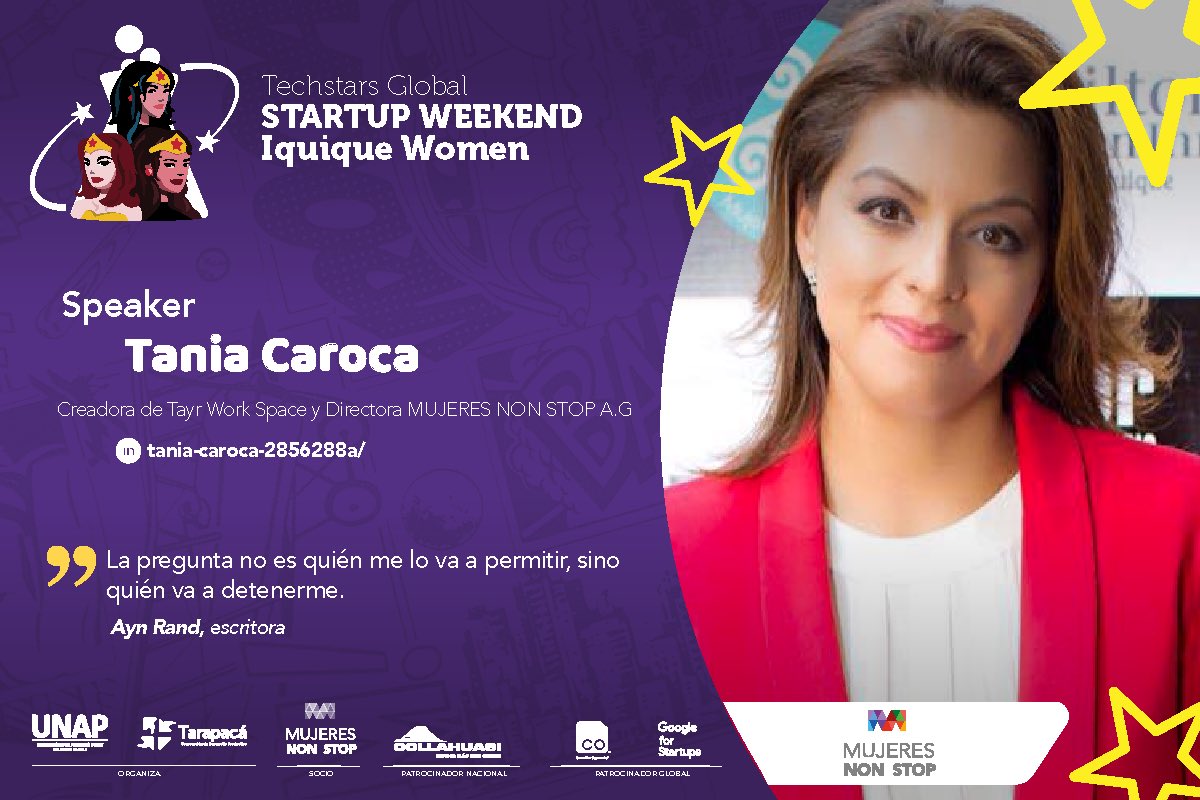 swiqq's tweet photo. Y seguimos sumando‼️ SPEAKER del Evento....CONFIRMADA😊

🚀Global Startup Weekend Iquique Women...ven y participa para representar a Chile en el ✈️ Global de Singapur😁🦁

Tus tickets en 👉 https://t.co/UgZdUhNB8P https://t.co/UnhoBWPbej