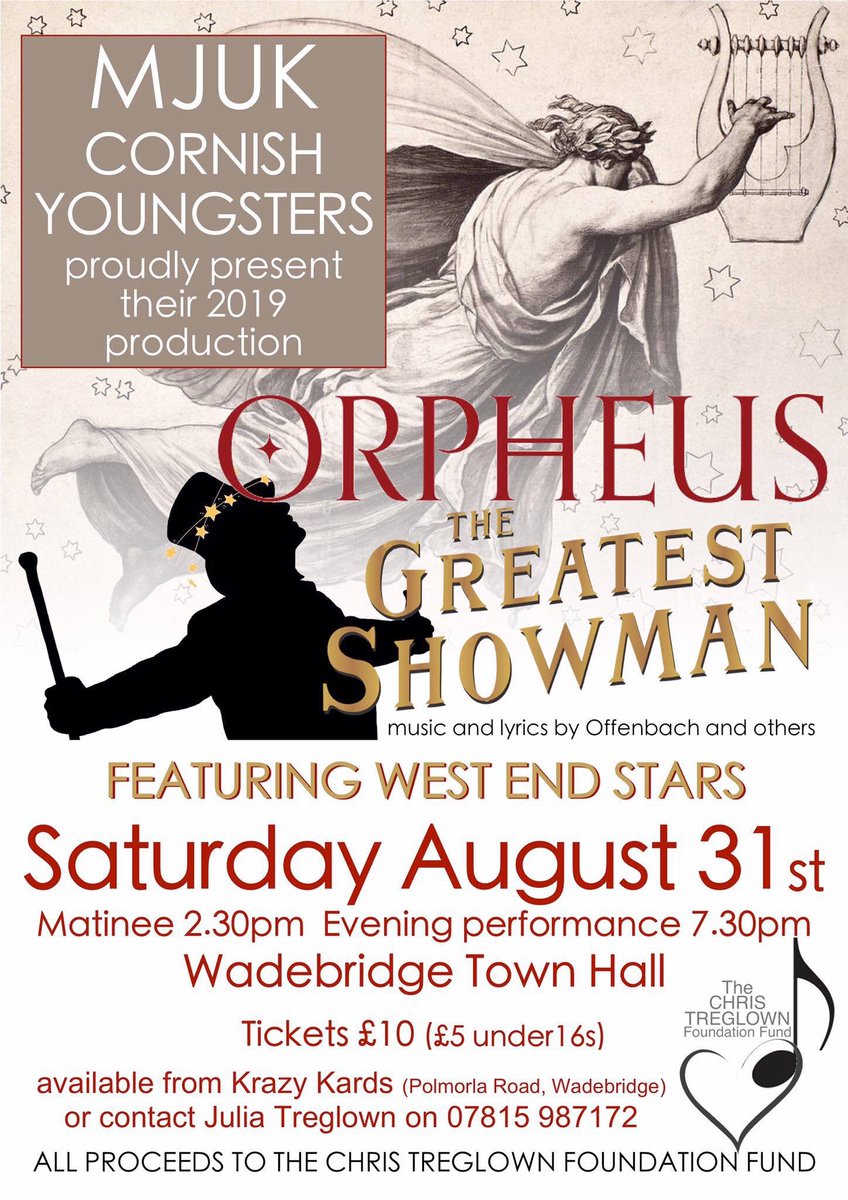 MJUKMusicArts's tweet photo. Tomorrow night talented young Cornish #singers &amp; #WestEnd #MJUK guests will be performing Orpheus The Greatest Showman at Wadebridge Town Hall #wadebridge #cornwall #TheChrisTreglownFoundationFund #MariaJagusz https://t.co/RyTFEF1VlT
