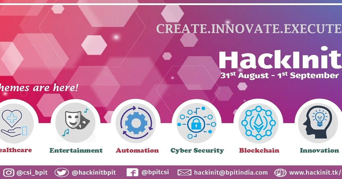 hackinitbpit's tweet photo. Finally the wait is over! Here are the themes of HACKINIT'19. Pull up your socks and start with the preparations. We congratulate the selected teams and wish them luck! See you all!! #HACKINIT #31August #1September #Hackathon #24hours https://t.co/9swFOtOgiq