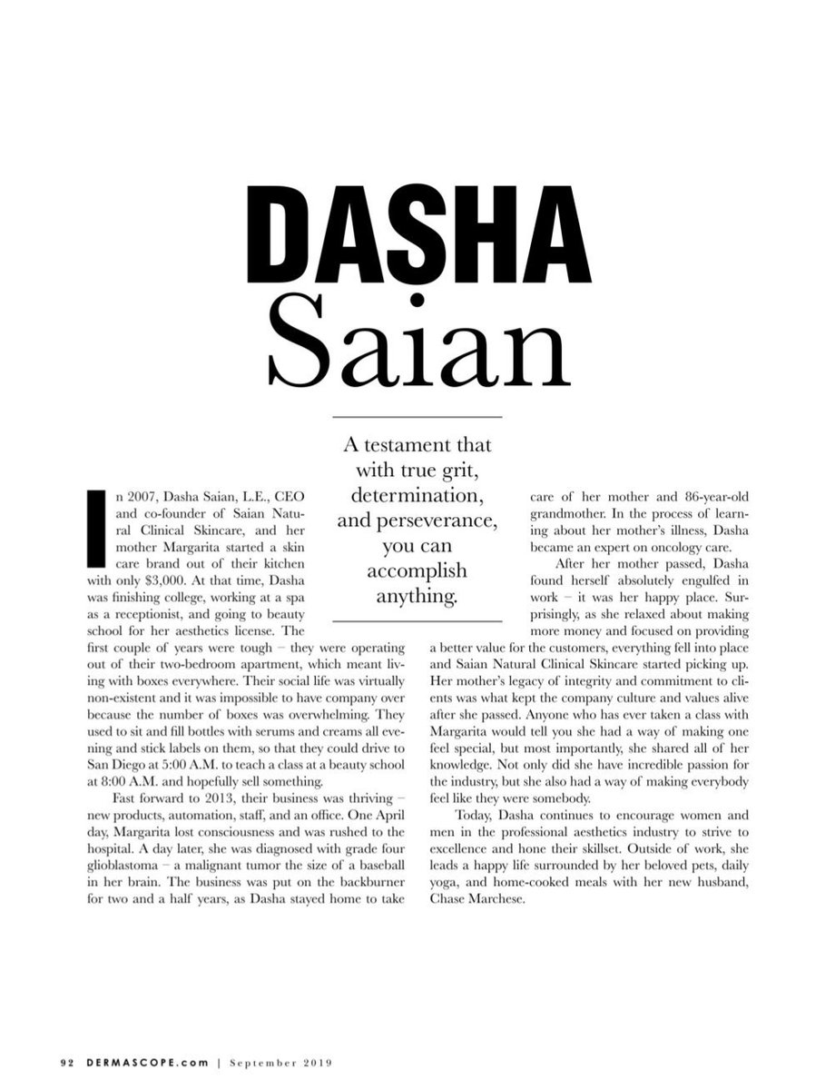 DashaSaian's tweet photo. In the September issue of @DERMASCOPE @Saian_Skincare https://t.co/vid7Pt1x0u