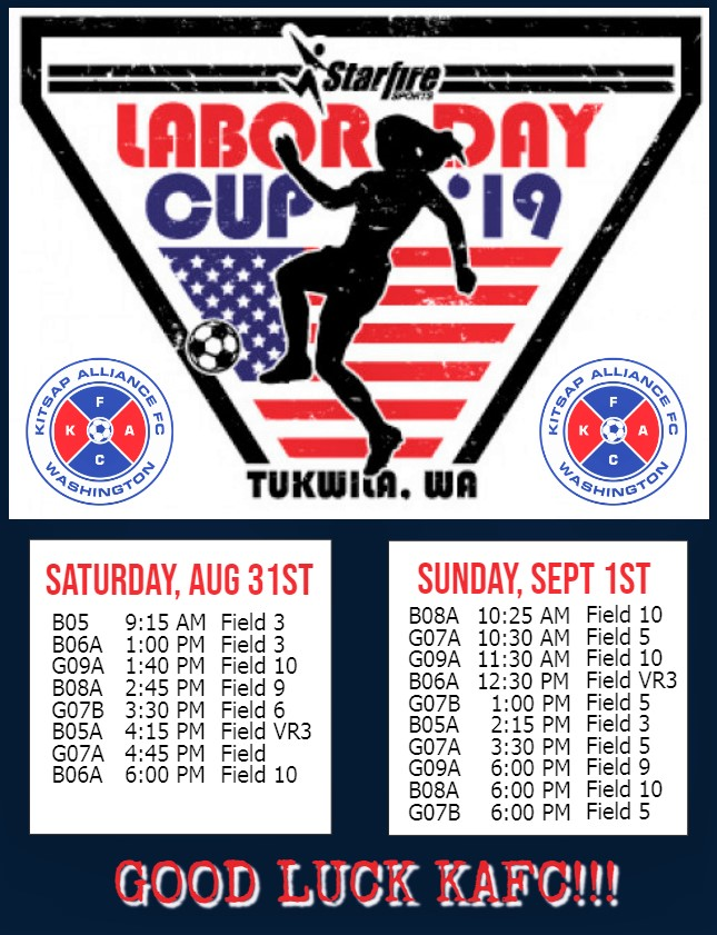 KAFCSoccer's tweet photo. No Labor Day plans? No problem. Kitsap Alliance has 6 teams playing in the @StarfireSports Labor Day Cup! Come support KAFC at Starfire this weekend. ⚽❤️
#kafc #kitsapalliancefc #kafcgameday #Starfiresportscomplex #tukwilla #tournamenttime #PNW https://t.co/lEAtBaMkbg