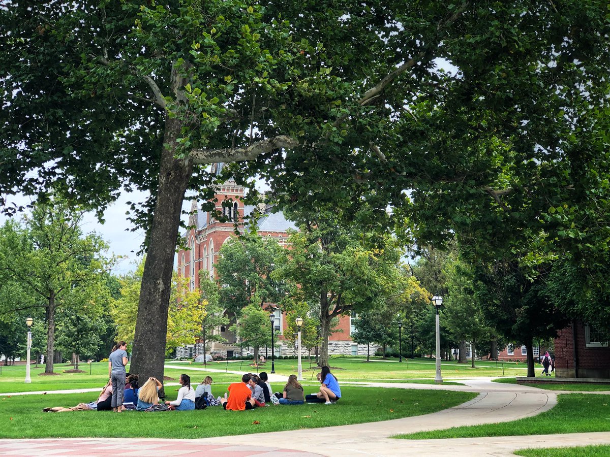 DePauwU's tweet photo. Friday class on the grass. 🌤 https://t.co/EbNS0SFEwY