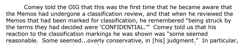 Comey thought some of the classification decisions might be reasonable, but that the classification of Memo 2 was unreasonable!