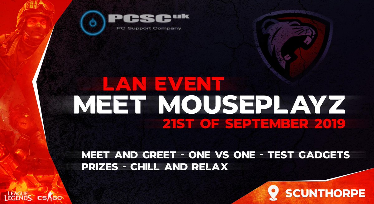 Mouseplayz_org's tweet photo. ***Exciting news*** please share!! we are holding a HUGE LAN EVENT!! Working closely with @PCSCuk  where you can watch some players / Streamers at work, meet them in person compete against them in some friendly matches and win some prizes!!!! #Mpz #FearTheRodent https://t.co/Lkpu7vWUPj