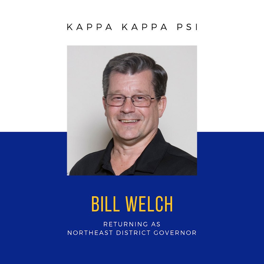 KappaKappaPsi's tweet photo. We are excited to have Brother Bill Welch returning as Northeast District Governor. 

Bill is a Life Member of the Eta Omicron chapter and has served as Northeast District Governor since 2018.

We look forward to seeing his leadership and service within the NED. #KappaKappaPsi https://t.co/UzniB9zgrh