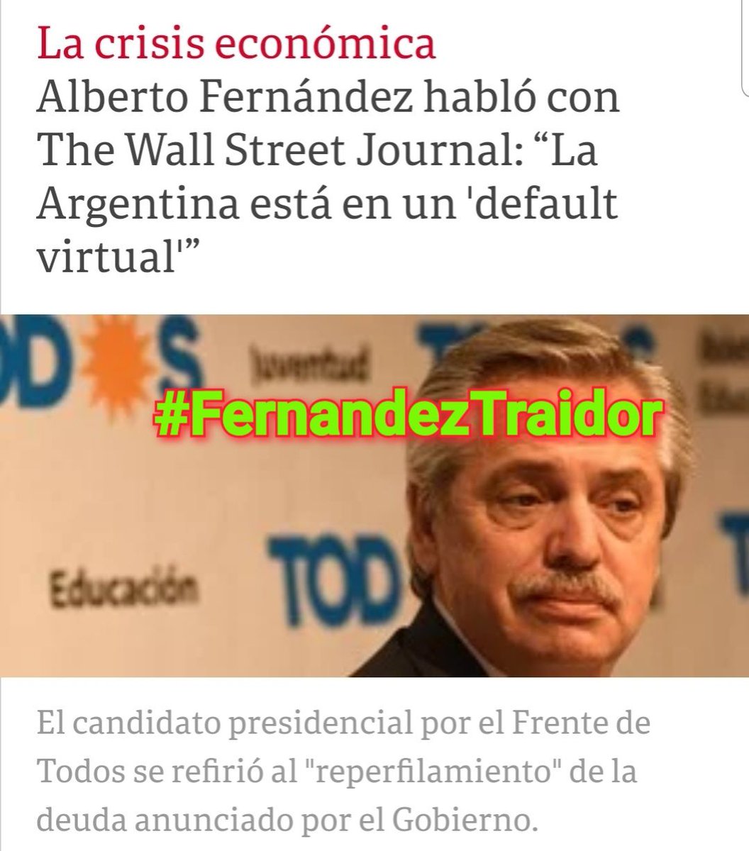 Lo hicieron en los '90 y en el 2001, traidores, golpistas. No les importa el país. No les duelen los pobres. Incendian todo por una elección. #FernandezTraidor