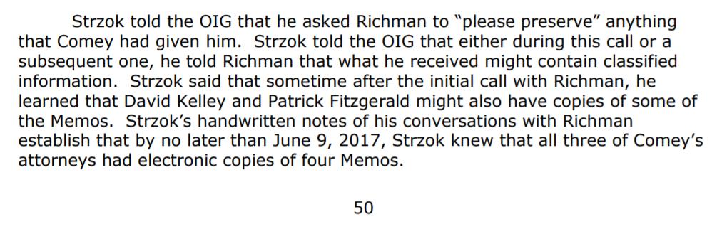 FBI now knew that the unclassified version of the memos they used to start a criminal investigation of the President had been shared with Comey's three attorneys! Panic!Wonder if they had inserted the classified versions in place of the originals when they filed it?