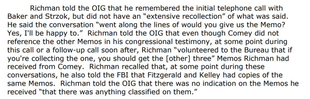 FBI now knew that the unclassified version of the memos they used to start a criminal investigation of the President had been shared with Comey's three attorneys! Panic!Wonder if they had inserted the classified versions in place of the originals when they filed it?