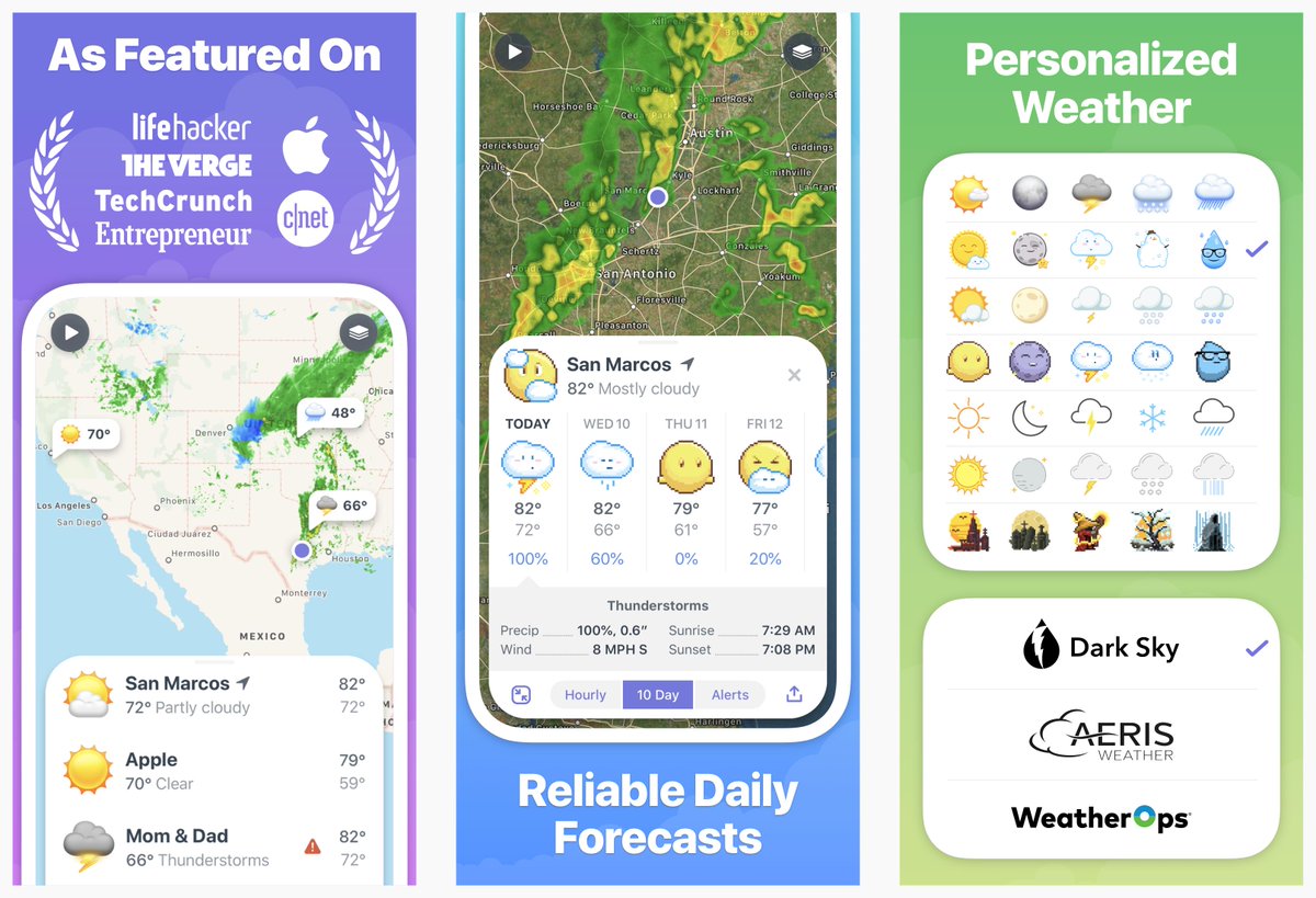 Forecast accuracy varies from place to place, so we’re introducing two new forecast sources in <a href="/Weather_Up_/">Weather Up</a> 2.2: Dark Sky and AerisWeather. Coming soon: Dark Mode for iOS 13! itunes.apple.com/app/id11960157…