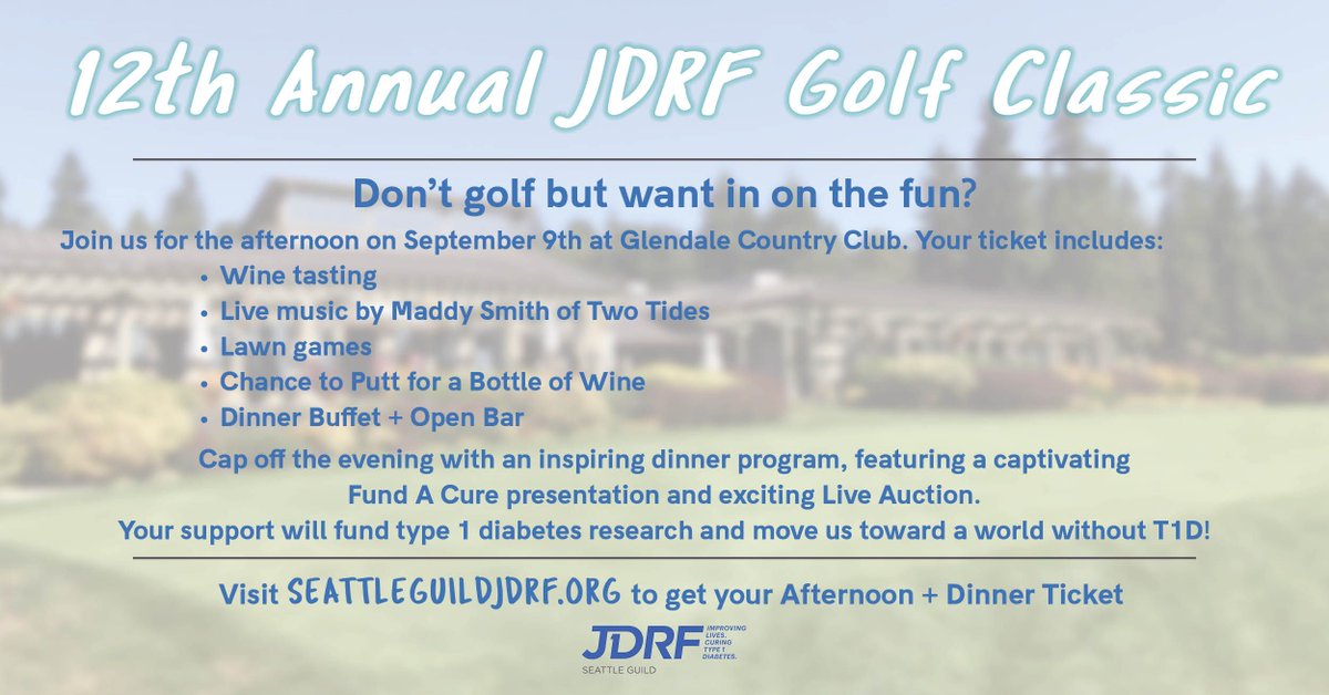 JDRF_SEA_Guild's tweet photo. Wine, live music, lawn games, and dinner at Glendale Country Club! Sounds like a great excuse to take the afternoon off and join us on the patio on Sept. 9. Get your ticket now 👉 https://t.co/8hkQVE8nCn https://t.co/bpFxcJptCg