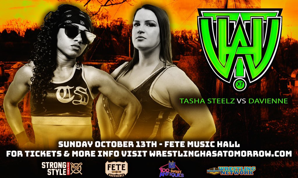 WHATomorrow's tweet photo. ❗️ICYMI - Davienne debuts on October 13th against Tasha Steelz. 

$20 - GA 🎫 (ringside)
$30 - VIP 🎫 (stage seating)
https://t.co/5693kP3oI2

Steelz vs @FearHavok from #WHATX
https://t.co/M20oU9Gmrw https://t.co/cv4Dtxtvpc