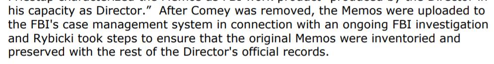 Again pointing out that Comey's memos were used as part of the Electronic Communication, the file opened when McCabe had his team start investigations of the President based on the memos!