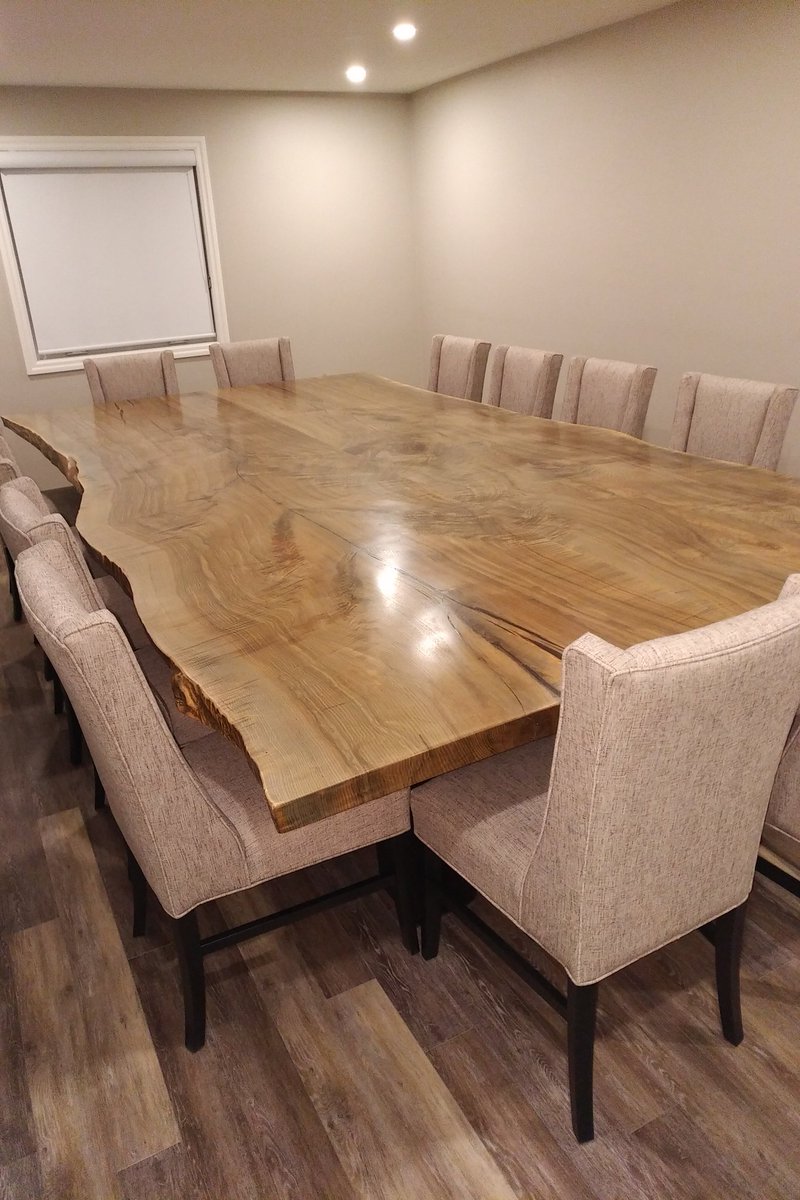 The new board room table was installed last night. It's 6.5 by 13 ft two slabs of ash @kintorecustomhardwoods @bigasslabs @spruceleagatherings and it took 8 guys to bring in #looksgreat