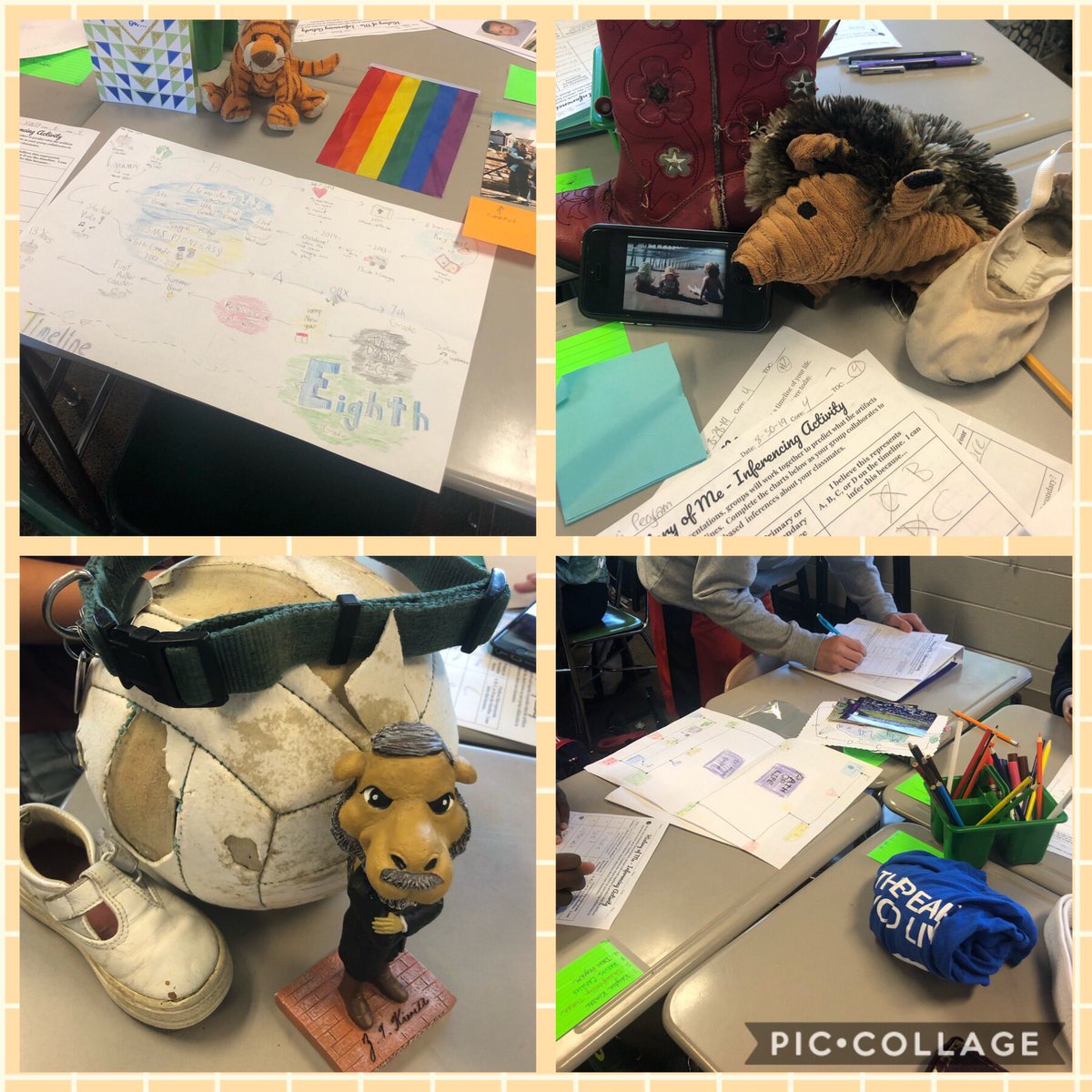 An awesome way to end the first week learning about each other by sharing personal artifacts and timelines. My students really enjoyed getting to know each other in such a fun way! <a href="/apexmscougars/">Apex Middle School</a> #relationshipsmatter #weareApex