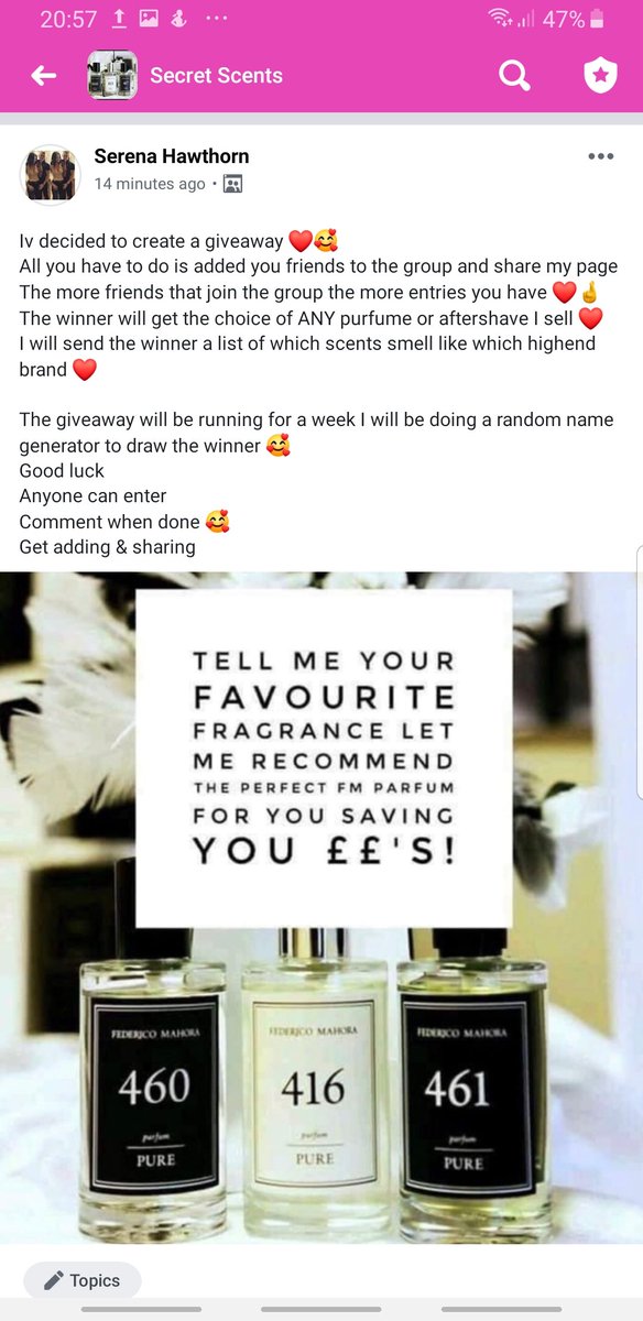 BeautiesTalk's tweet photo. #free #giveaway #freepurfume #purfume #fm free purfume give away all you have to do is go on facebook and join secret scents once accepted share their page and add as many friends to it as possible 🥰❤ https://t.co/adn518WPuf