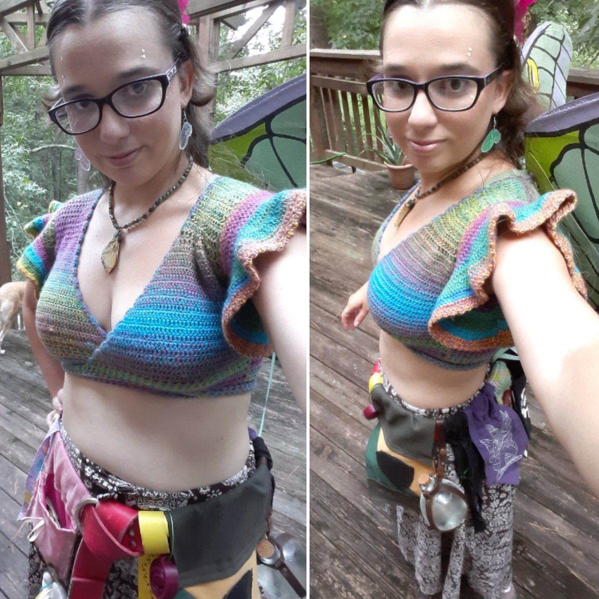 I really love this crocheted top I made!  The colors are so happy! This was right before #amtgard a few weeks ago. 
🧶🧶🧶🧶🧶🧶🧶
#thelarpfaeries #crochet #crochettop #happycolors #larp #liveactionroleplay #amtgard #beltflag