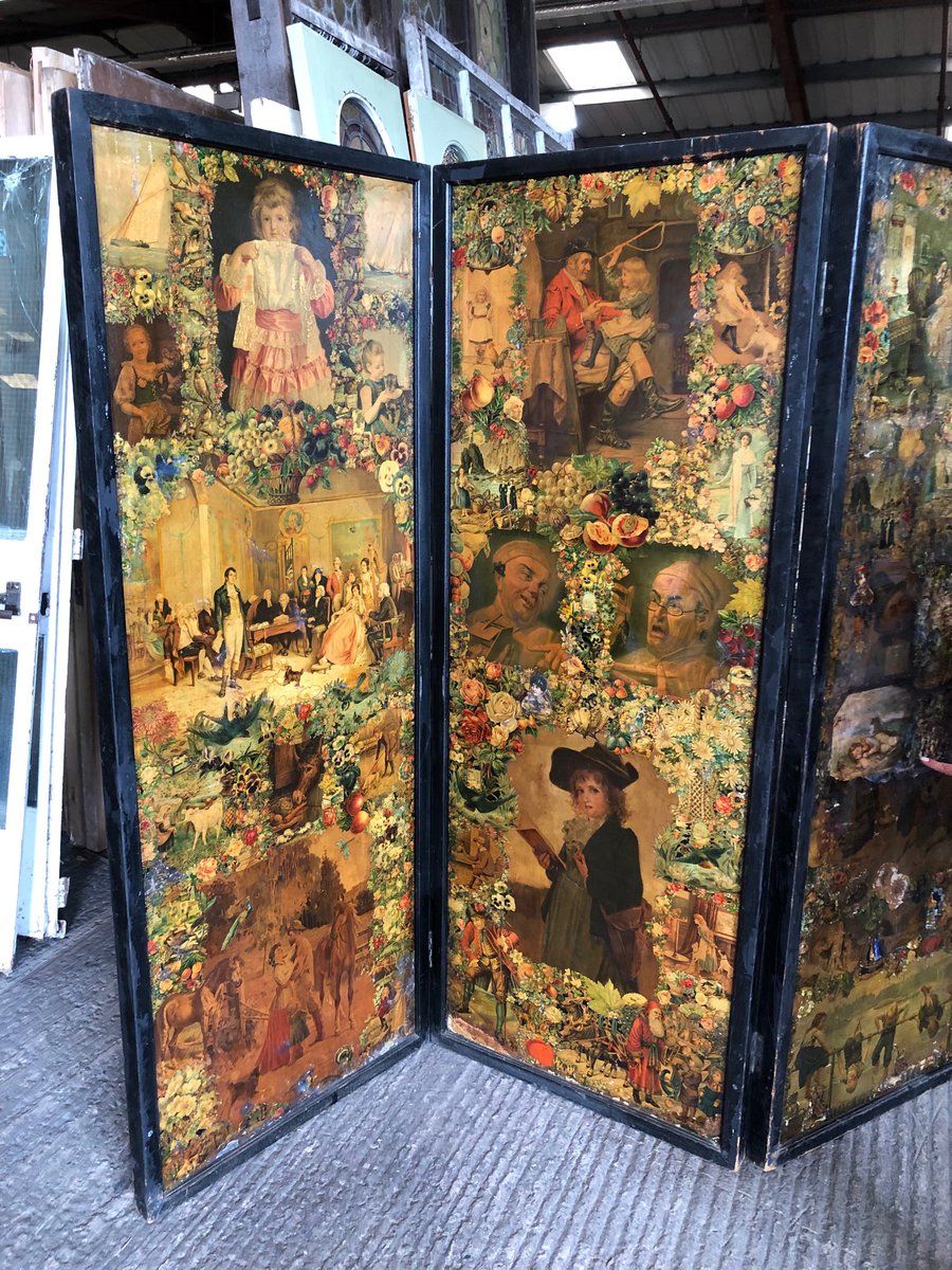 fromerec's tweet image. A beautiful 19 th century continental Decoupage privacy screen just arrived #19thcentury #Antique #Antiqueinteriors #Fromerec
