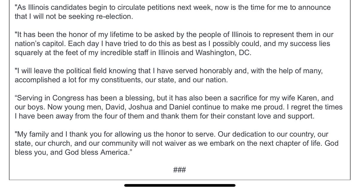 AnthonyAdragna's tweet photo. NEW: @RepShimkus won’t seek re-election. https://t.co/NwsMMxwFni