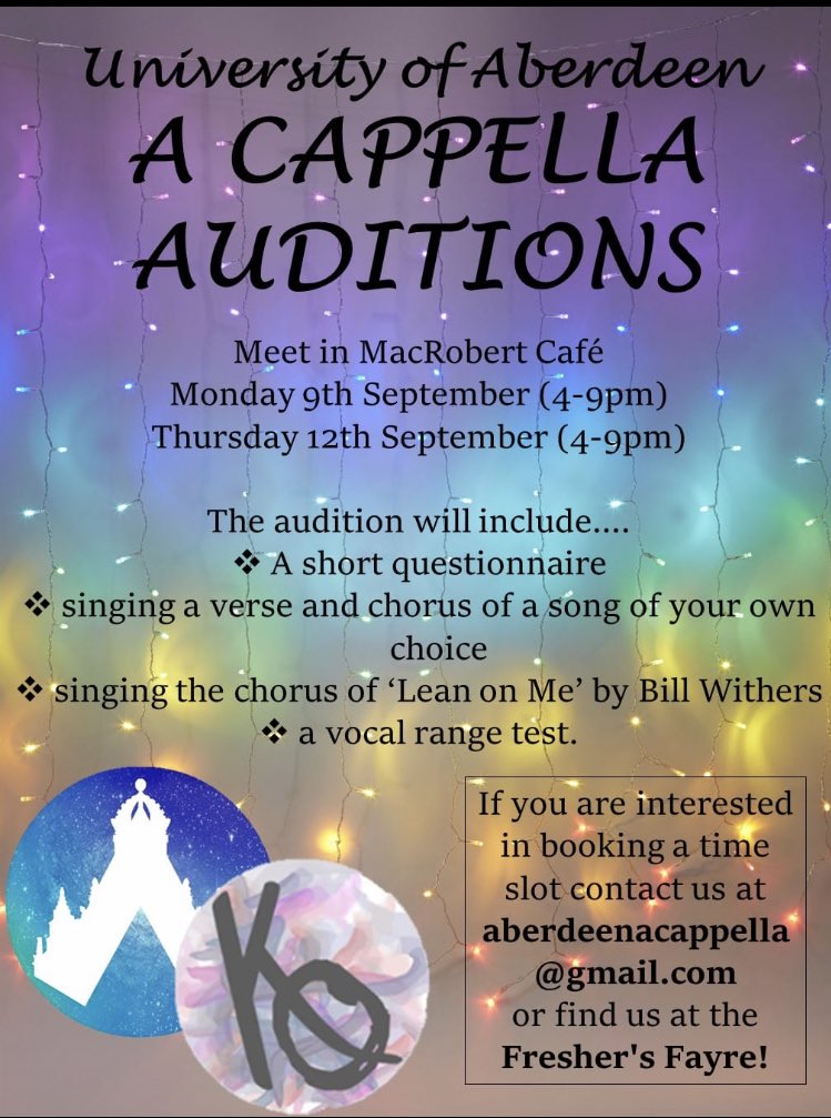 Aberpella's tweet photo. We’ve been pretty quiet the last few months, however that’s all going to change because...

We’re holding auditions for new members!!

Fancy joining us? Check out the poster below! 

See you there💙 https://t.co/QMUpHFprKo