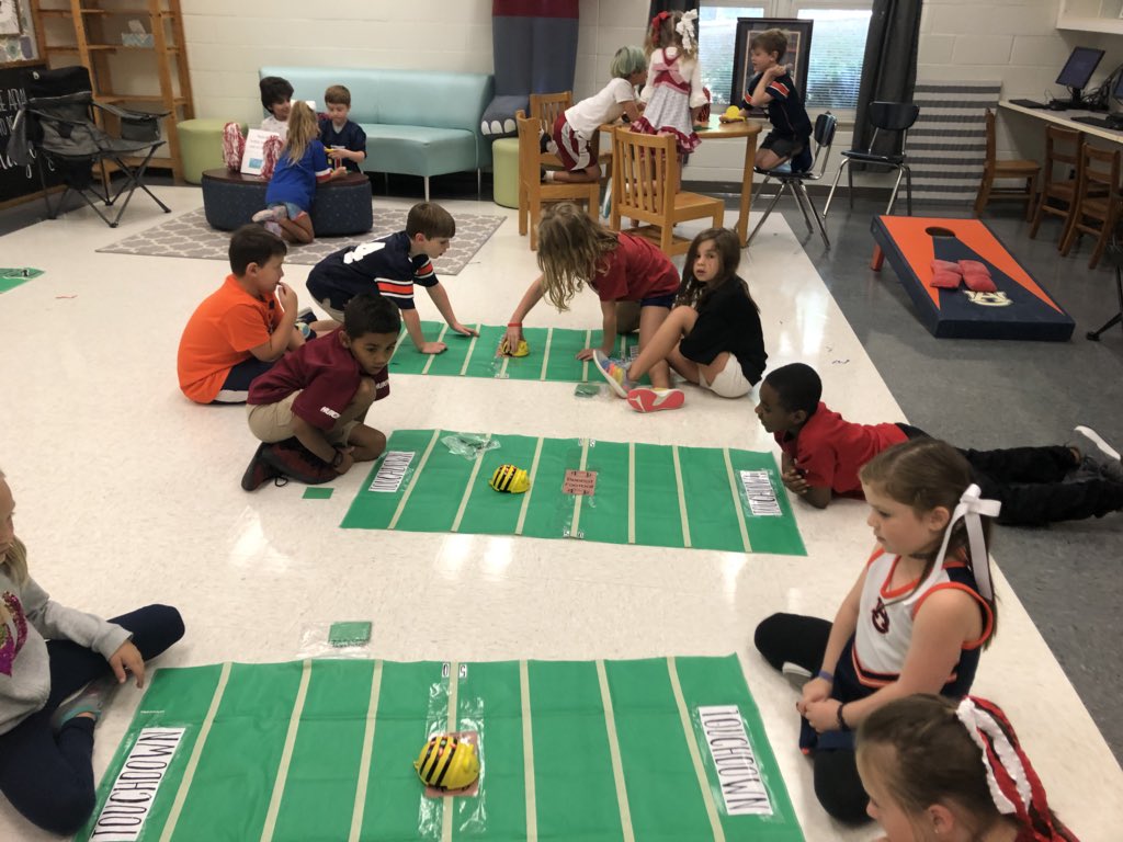Who’s ready for some football?? SECOND GRADE!! We kicked off the season today with a football Beebots activity, Lego goal posts, and data collecting!! #bluffparkisthegreatestschool <a href="/BluffParkElem/">Bluff Park Elem</a>