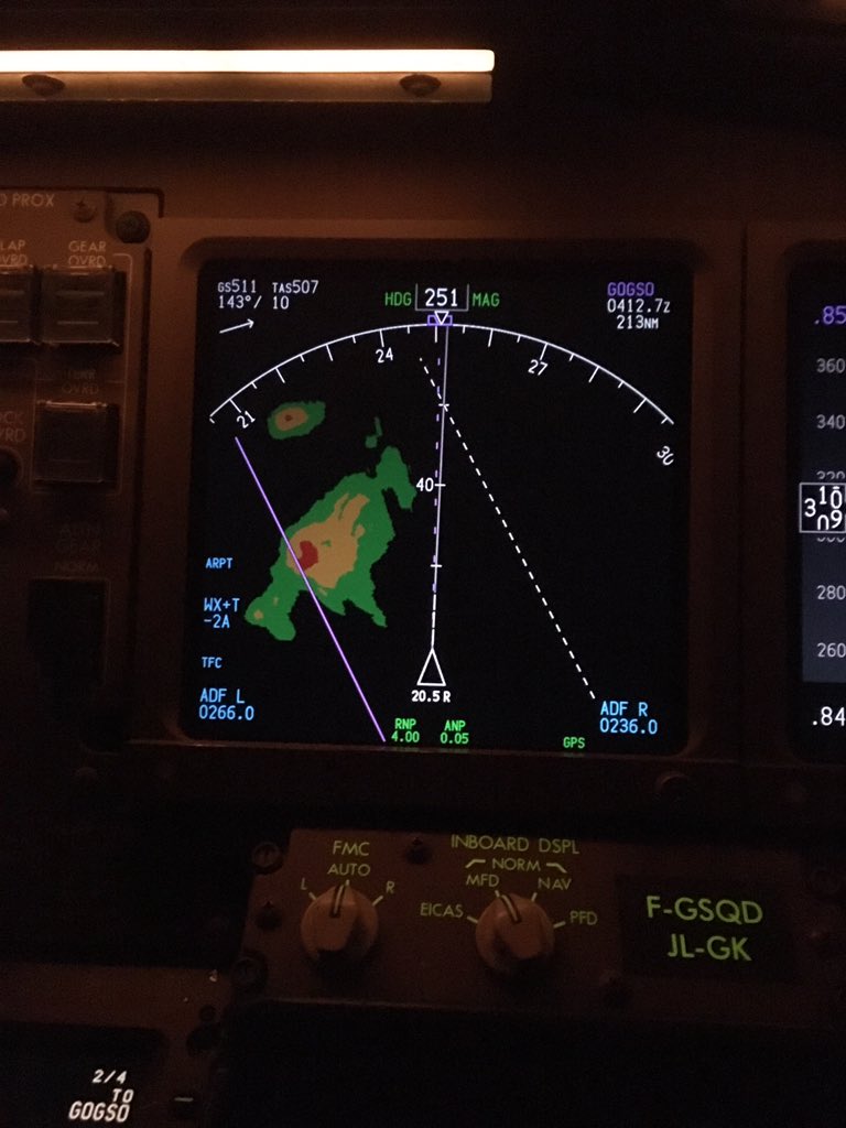peytour13's tweet photo. Choose the “blue” route #captaindecision #safetyfirst avoiding most of #ITCZ strong weather.
Only one huge cell to disturb our 10h40 peaceful flight to #RIO #AF442 #777 https://t.co/5fp6sSJpo0