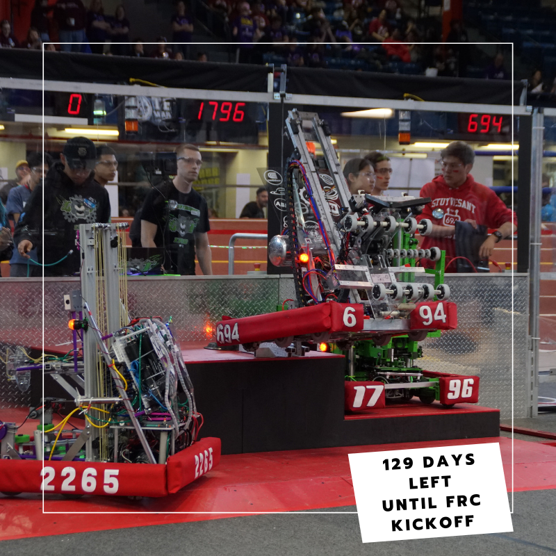 We are all patiently counting down the days until the FRC Kickoff! Only 129 more days! Does it seem like an unbearable amount? 
*
*
*
#STEM #NYCFIRST #STEMeducation #robotics #omgrobots #morethanrobots #FIRSTinspires #makeitloud #FRC