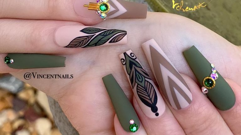 8. Emerald Green Coffin Nails with Marble Design - wide 4