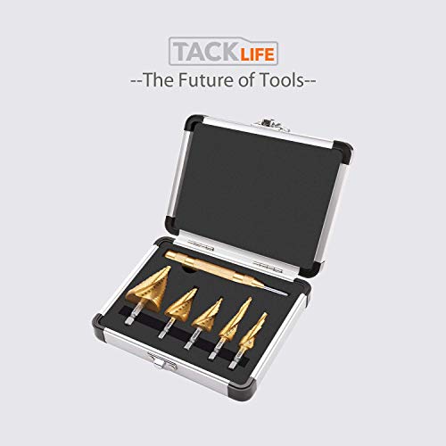 Step Drill Bit Set, Tacklife PSD4 Titanium Spiral Grooved Drill Bit &amp; Automatic Center Punch, Double Cutting Blades, X-Type Opening.