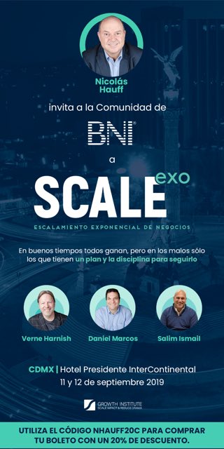 NicolasHauff's tweet photo. A mis amigos de #BNI MÉXICO, me es grato confirmarles que obtuvimos un descuento especial para nuestra querida comunidad para participar en el evento #ScaleExo... #ScalingUp  #OrganizacionesExponenciales #YoSoyBNI #FelizViernes https://t.co/ZKAaygTvZP