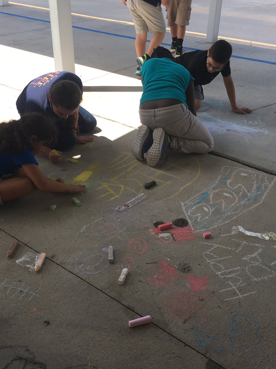 Mrs_Miners's tweet photo. This month's Reading Counts challenge winners (from both the Red and Blue Classes) enjoyed a sidewalk chalk and Popsicle party today! They had to take a Reading Counts quiz on Frindle, their summer assignment book, plus one other book on their Lexile level! https://t.co/mqQSwVrxNr