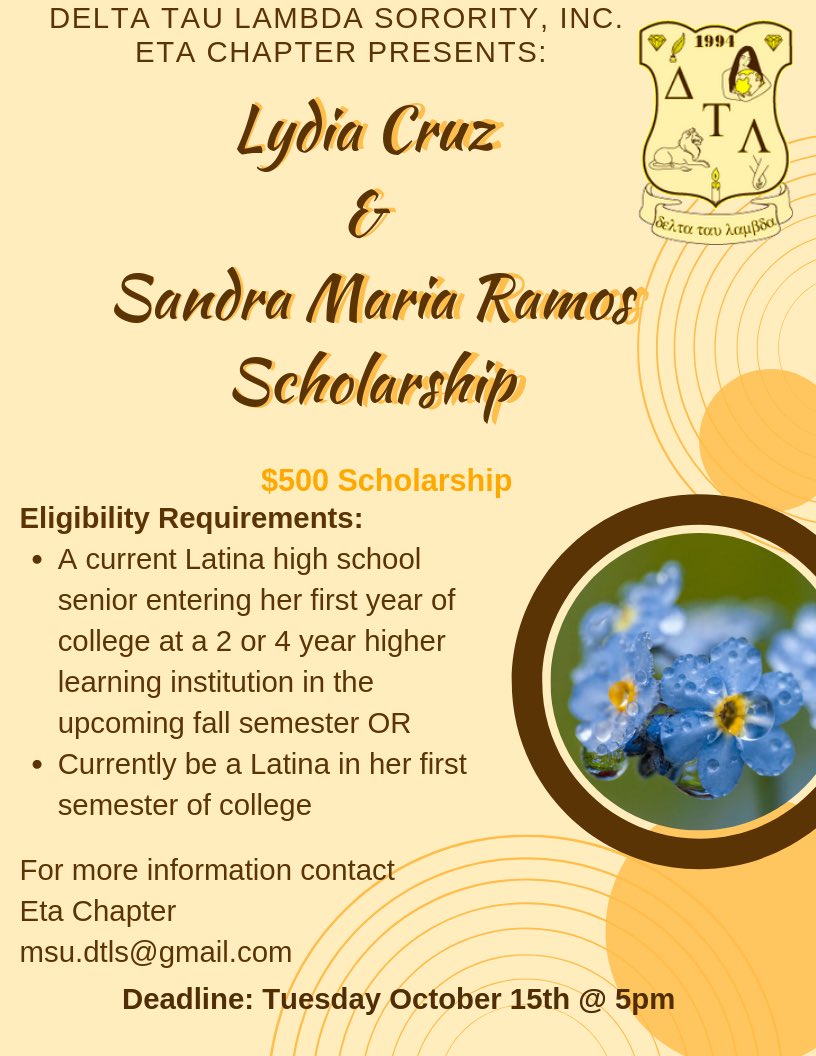 msu_dtls's tweet photo. Apply! Share! 
#Scholarship https://t.co/XxnA0cFdey