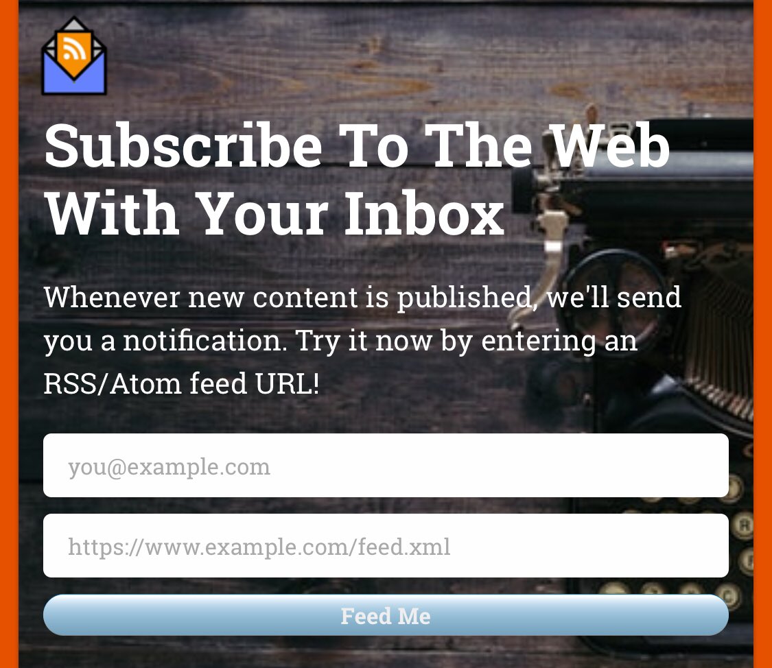 RSSCircus's tweet image. [#RSS2EMAIL] Feedsub: &quot;Subscribe To The Web With Your Inbox&quot; (by @feedsub):
feedsub.com

#rss2mail #rss2x