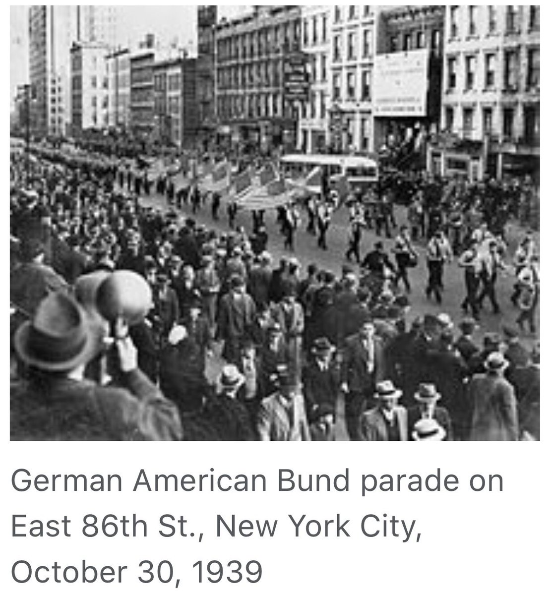 The Bund declared George Washington “the first Fascist”They claimed those who weren’t Christian were non-Aryan & inferior, were vehemently antisemitic, anti-Democrat & mocked president FDR.They held parades & swastika rallies shouting “heil Hitler”& ”America First” at rallies