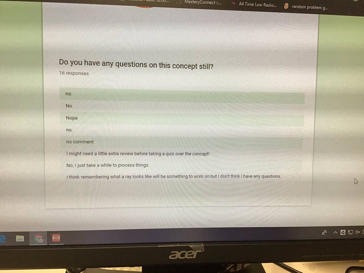 MrsChildersSCHS's tweet photo. I love Google especially Google Forms. Ss self checked an assignment & rated themselves. Love the immediate feedback. I borrowed this idea from another tchr. Reason # 1 I love the internet-free PD! #TigerTREC #SCTigerPride #SSD200 #sedaliaschools #SCTigersHS #iteachmath #edtech https://t.co/QtZ65sY6jo